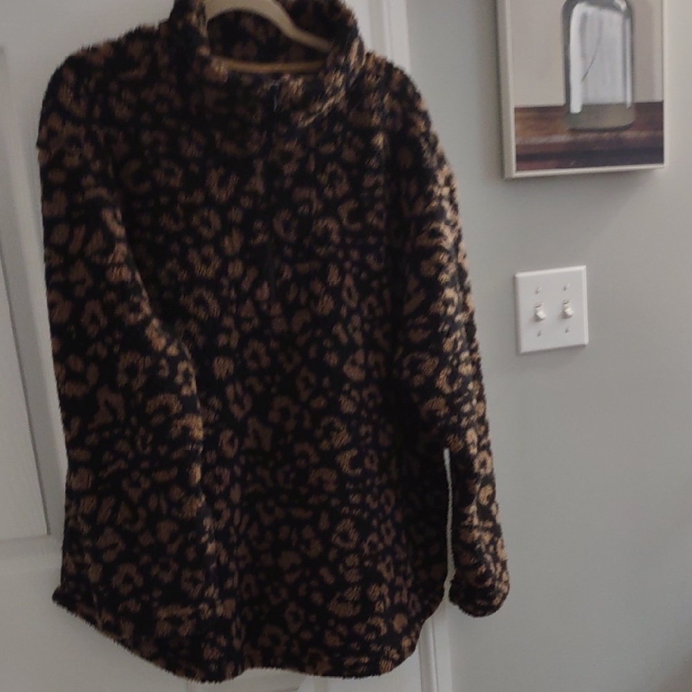 Koolaburra Black & Brown Leopard Teddy Zip Jacket - Picture 4 of 5
